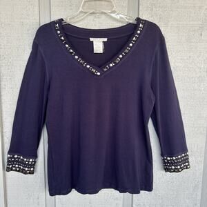 Alberto Makali Top Womens Large Navy Stud Embellished V Neck Whimsigoth Rock